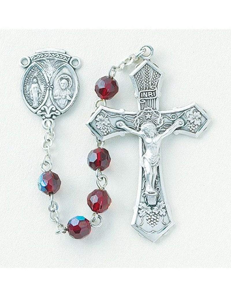 Tin Cut Ruby Aurora Borealis New England Pewter Rosary