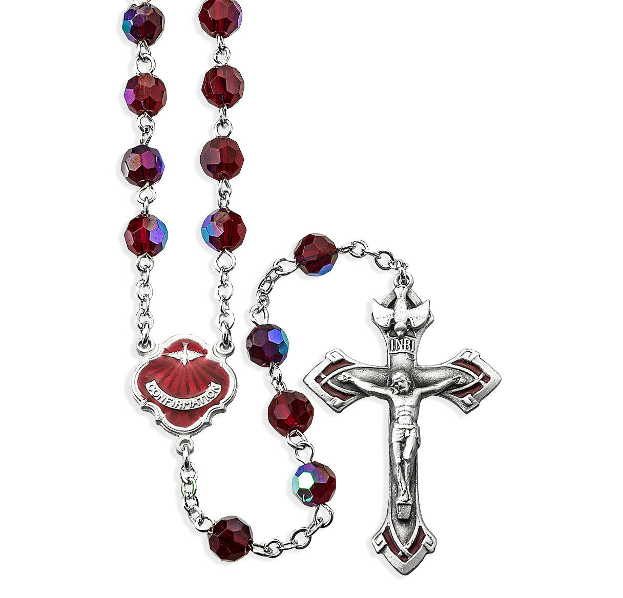 Tin Cut Ruby Aurora Crystal New England Pewter Rosary