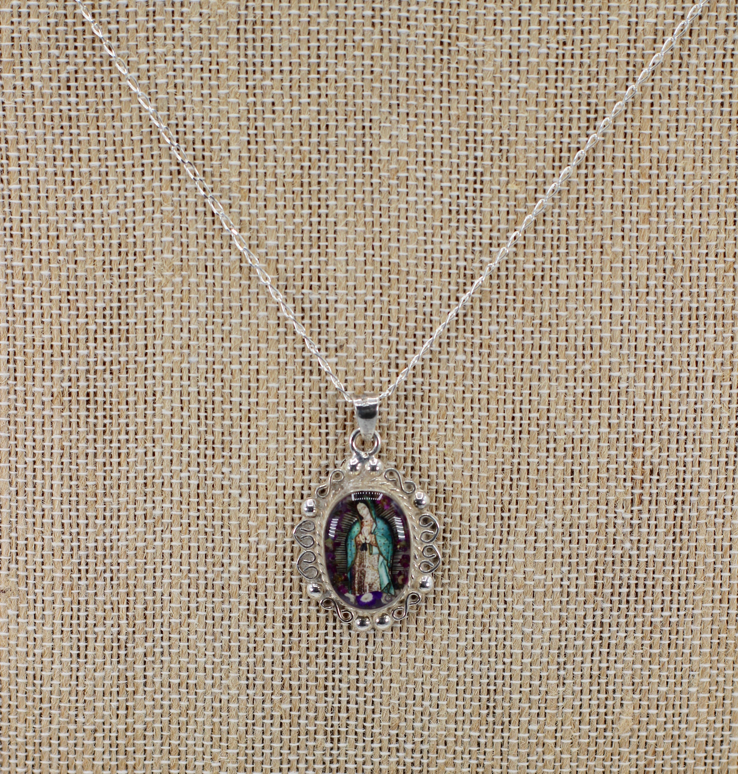 Our Lady of Guadalupe with Purple Flowers antique - Guadalupe Collection