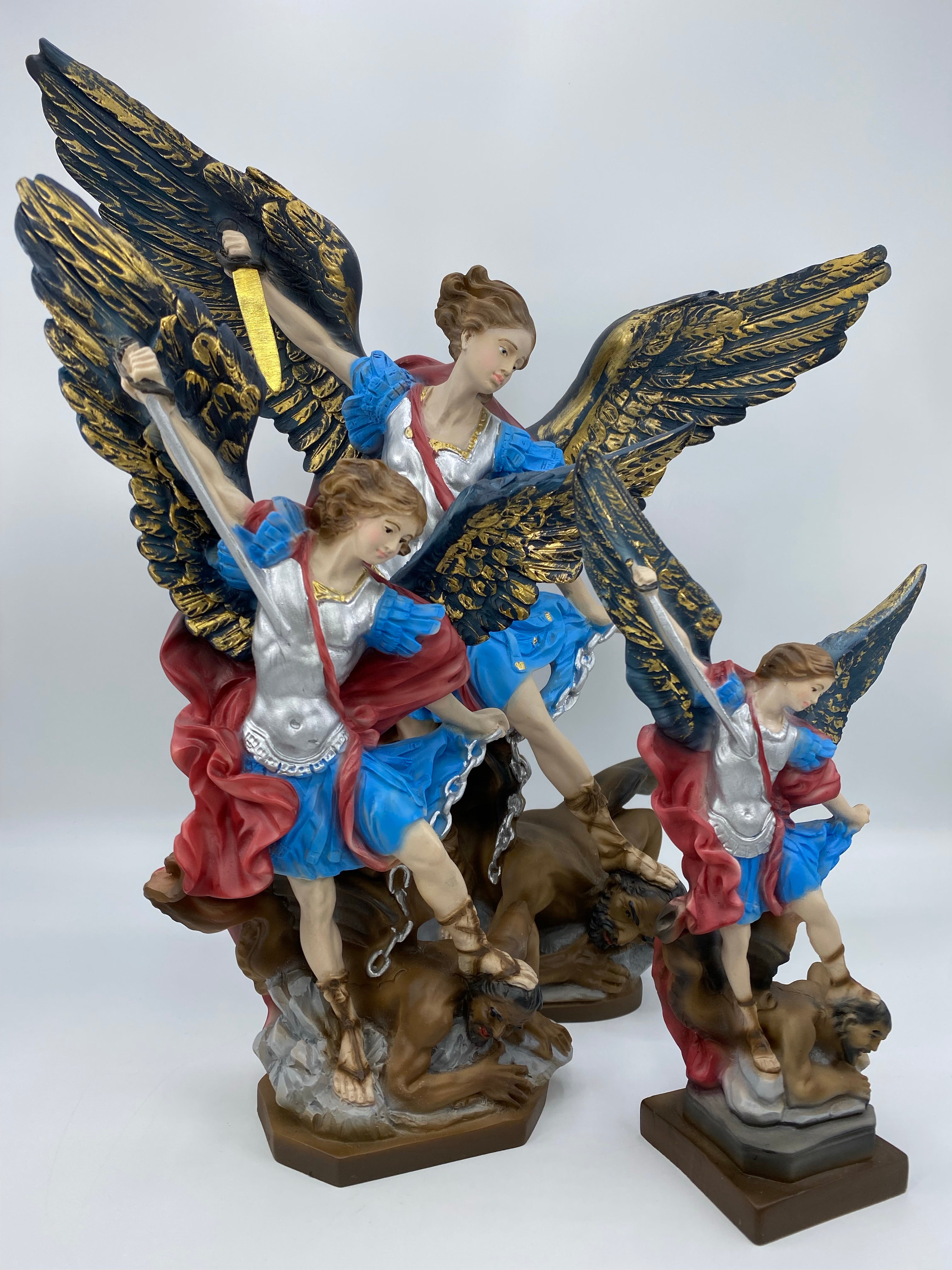 The Faith Gift Shop Saint Michael The Archangel Navy Blue & Gold Wings statue - Hand Painted in Italy - Our Tuscany Collection - Estatua de San Miguel Archangel
