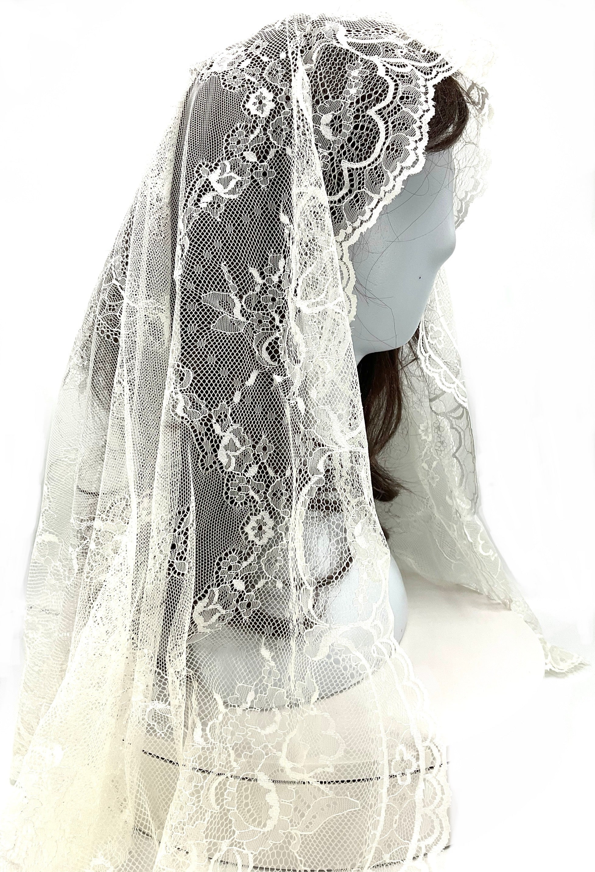 Spanish Church Veil 4' x 2' Fine Lace IVORY