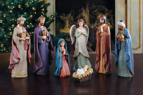 Nativity Set by Joseph's Studio 7 Cracked Finish Nativity Set, Holy Family, Three Kings, and Angel, Decorative Figure