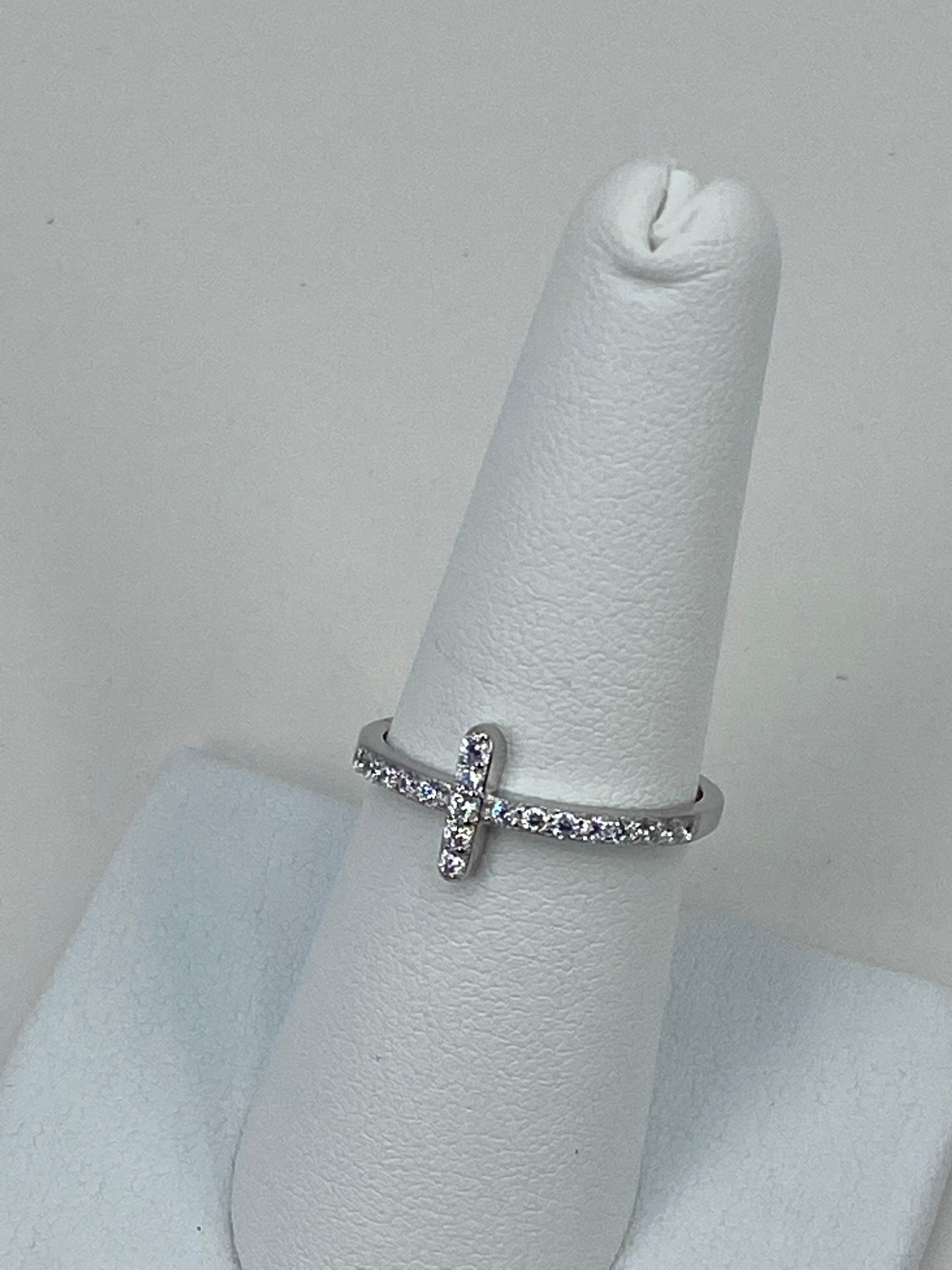 Cross Ring Sterling Silver 925 Silver - Plated Beaded Shank