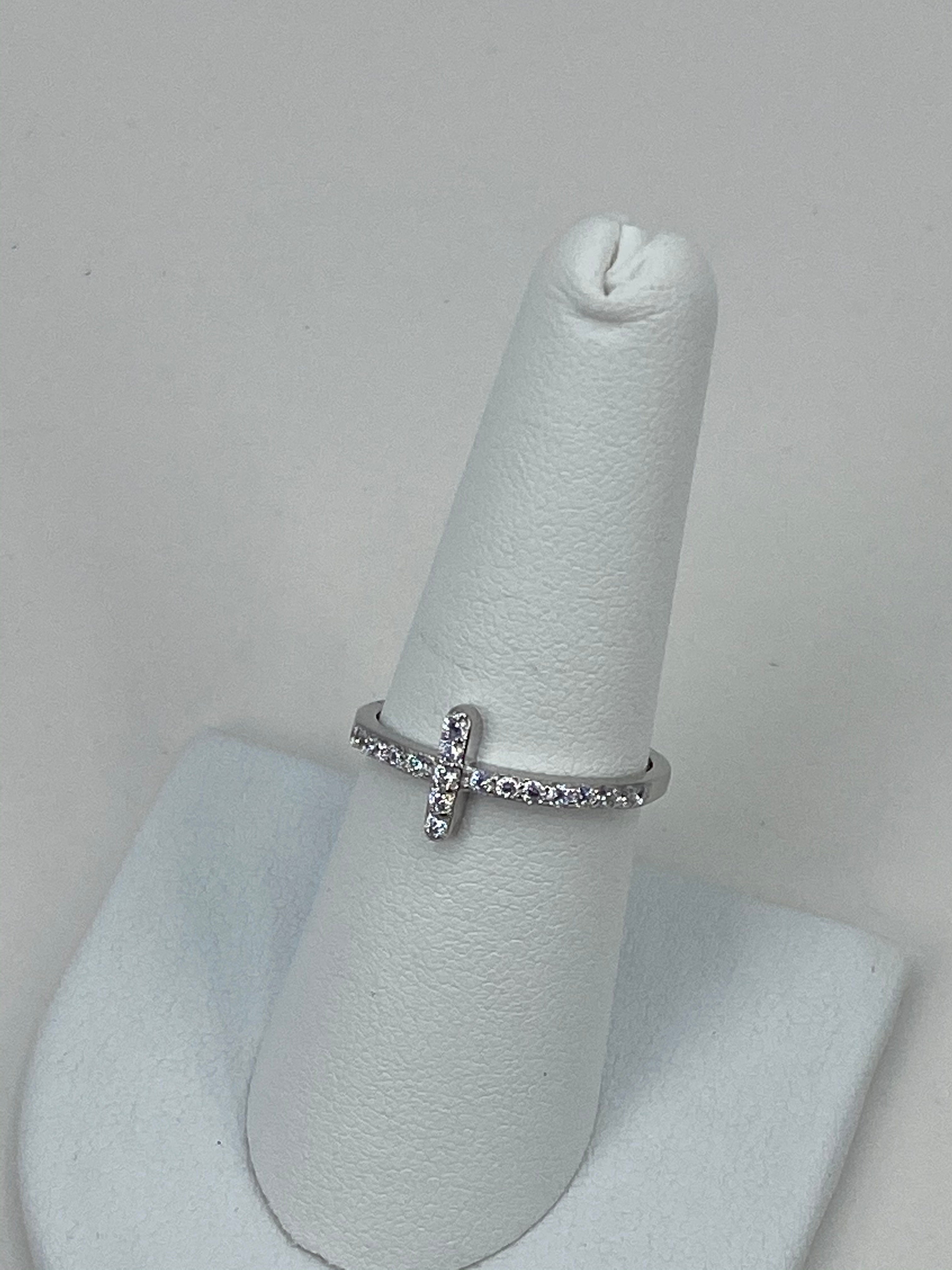 Cross Ring Sterling Silver 925 Silver - Plated Beaded Shank