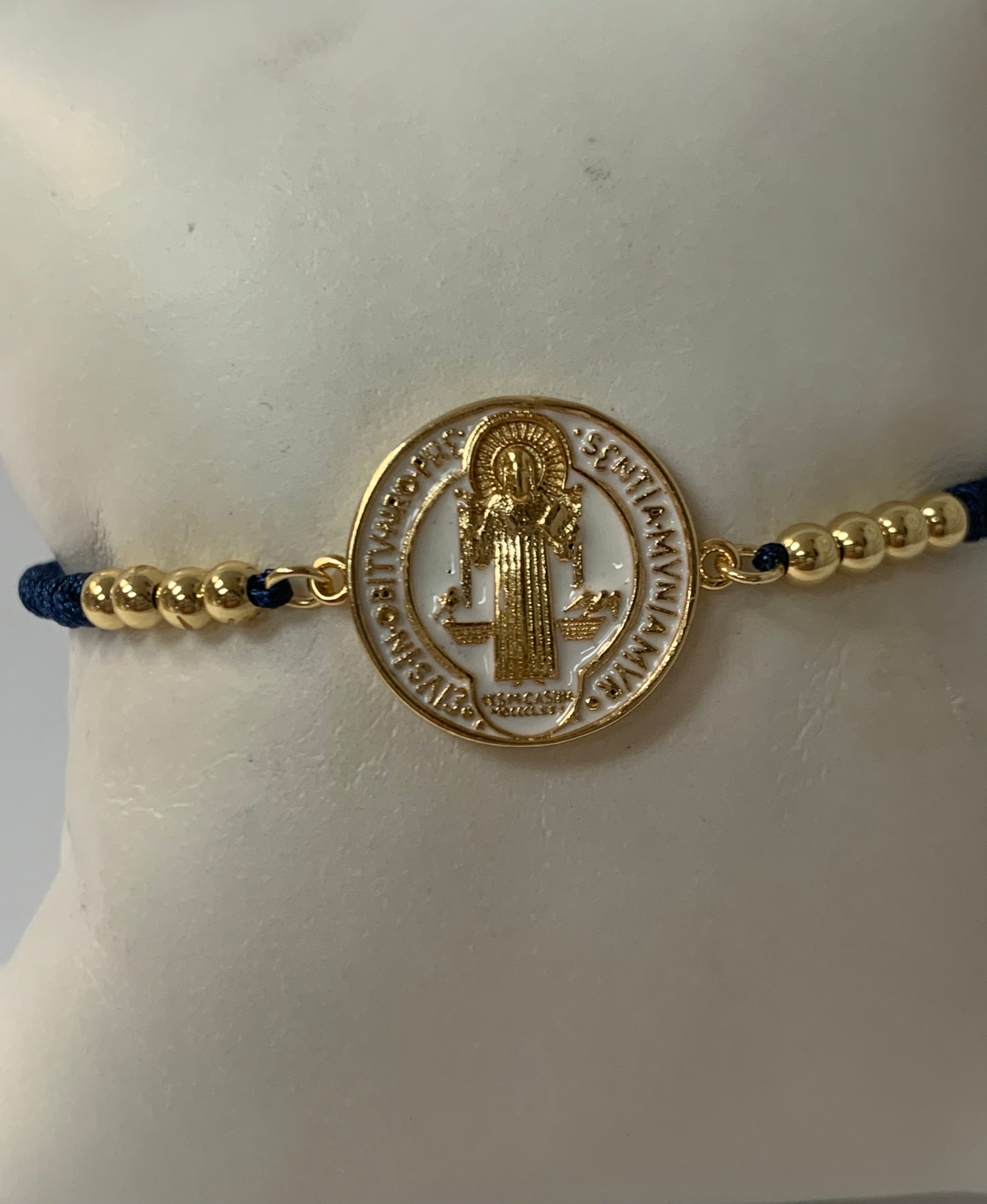 Cord bracelet with St Benedict medal